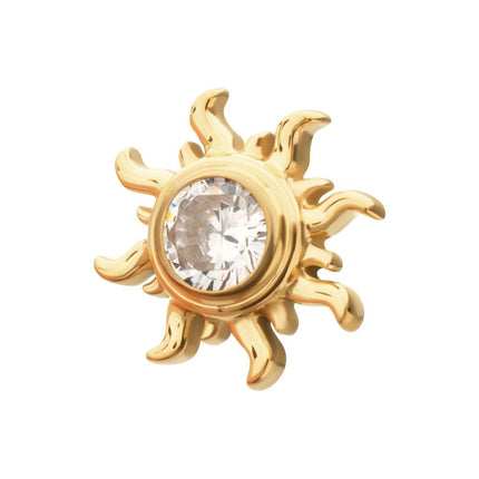 Invictus 24Kt Gold PVD Titanium Threadless Sunburst Top with Bezel Gem