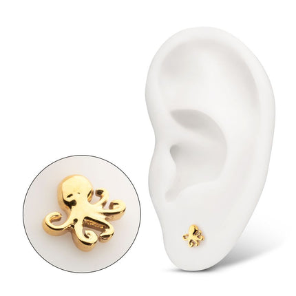 Invictus 24Kt Gold PVD Titanium Threadless Low Profile 3D Octopus Top