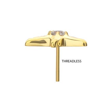 Invictus 24Kt Gold PVD Titanium Threadless Low Profile 3D Starfish Top with Prong Set Gem
