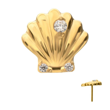 Invictus 24Kt Gold PVD Titanium Threadless Low Profile 3D Shell Top with Prong Set Gem