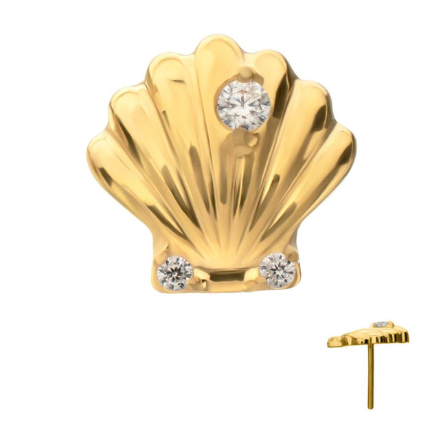 Invictus 24Kt Gold PVD Titanium Threadless Low Profile 3D Shell Top with Prong Set Gem