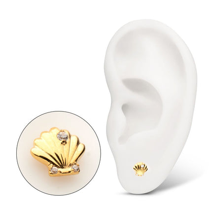 Invictus 24Kt Gold PVD Titanium Threadless Low Profile 3D Shell Top with Prong Set Gem