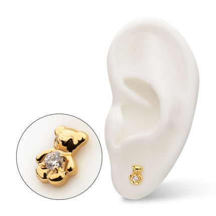 Invictus 24Kt Gold PVD Titanium Threadless Prong Set Gem Teddy Bear Top