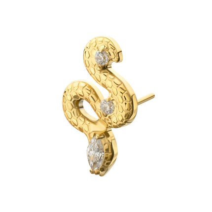 Invictus 24kt Gold PVD Titanium Threadless Textured Snake Gem Top