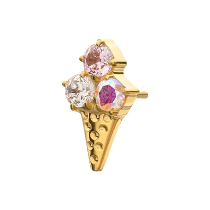Invictus 24kt Gold PVD Titanium Threadless Prong Set Multi-Gem Ice Cream with Cone Top