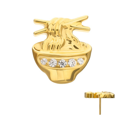 Invictus 24Kt Gold PVD Titanium Threadless Pave Gem Ramen Top