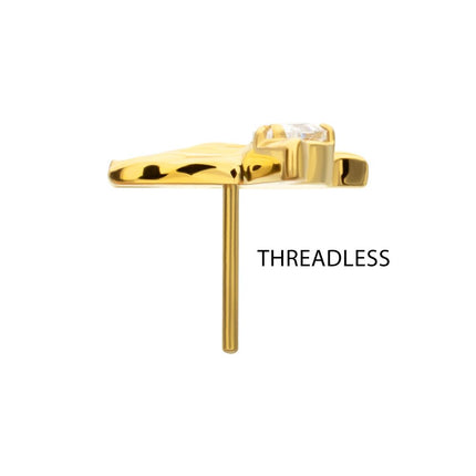 Invictus 24kt Gold PVD Titanium Threadless Prong Set Teardrop Gem Hummingbird Top