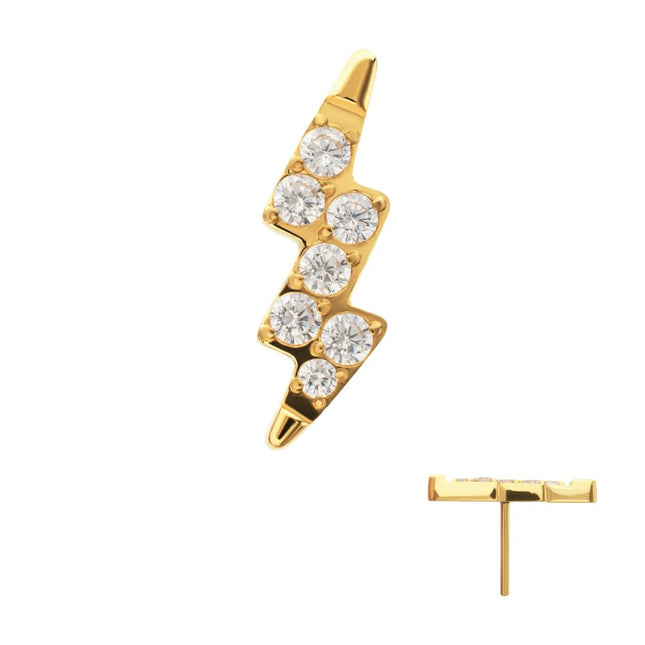 Invictus 24Kt Gold PVD Titanium Threadless Lightning Bolt Top with Prong Set Gem