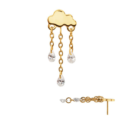 Invictus 24Kt Gold PVD Titanium Threadless Cloud Top with Triple Floating CZ Dangle