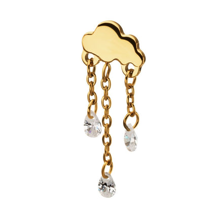 Invictus 24Kt Gold PVD Titanium Threadless Cloud Top with Triple Floating CZ Dangle
