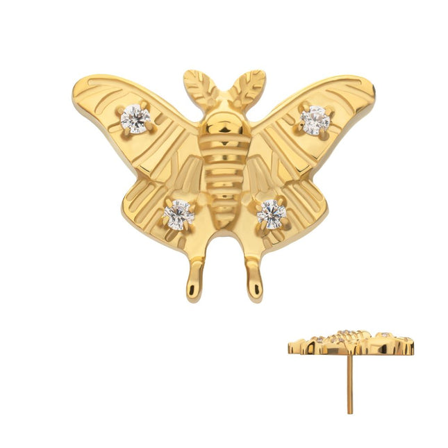 Invictus 24kt Gold PVD Titanium Threadless Prong Set Gem Luna Moth Top