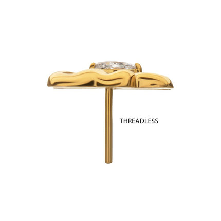 Invictus 24kt Gold PVD Titanium Threadless Prong Set Marquise Gem Cut Out Flutter Butterfly Top