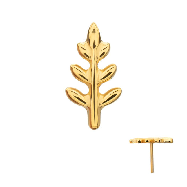 Invictus 24kt Gold PVD Titanium Threadless Fern Leaf Top