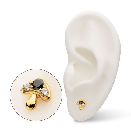 Invictus 24kt Gold PVD Titanium Threadless Prong Set Triple Gem Mushroom Top
