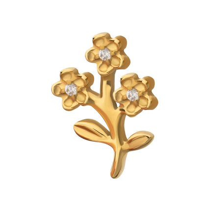 Invictus 24kt Gold PVD Titanium Threadless Prong Set Gem Triple Flower & Stem Top