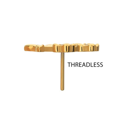 Invictus 24kt Gold PVD Titanium Threadless Prong Set Gem Triple Flower & Stem Top