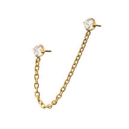 Invictus 24Kt Gold PVD Titanium Threadless Double Prong Set Gem Top with Rolo Chain Dangle