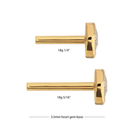 Invictus 24Kt Gold PVD Titanium Threadless 4mm Bezel Heart Gem Back Duality Labret (Base Only)