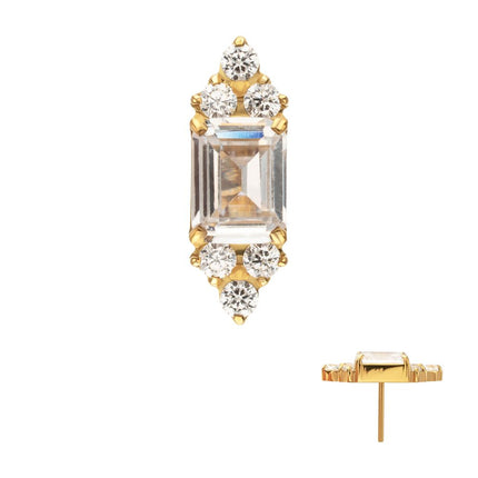 Invictus 24kt Gold PVD Titanium Threadless Hexagon Top with Prong Set Round & Baguette Gem