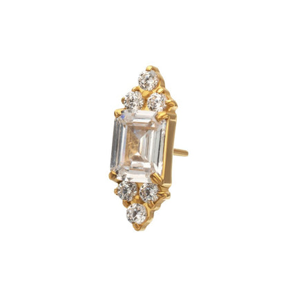 Invictus 24kt Gold PVD Titanium Threadless Hexagon Top with Prong Set Round & Baguette Gem