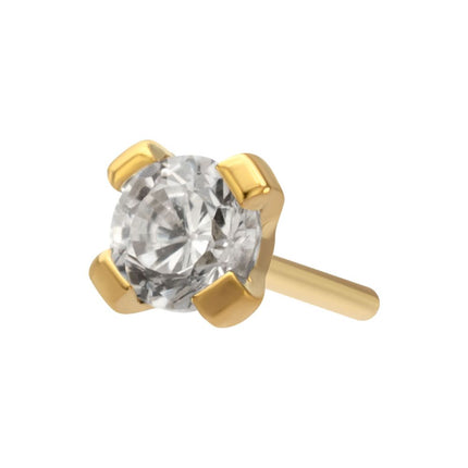 Invictus 24Kt Gold PVD Titanium Threadless Flat Base Low Profile 4 Prong Round Gem Top