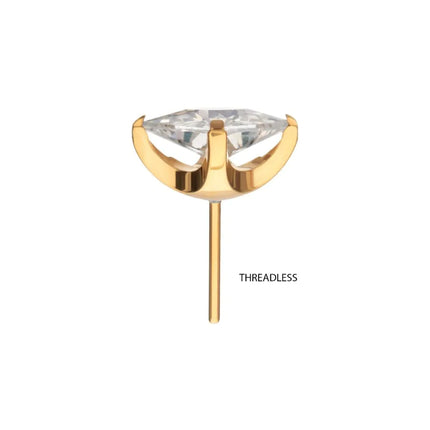 Invictus 24Kt Gold PVD Titanium Threadless Flat Base Low Profile 4 Prong Princess Cut Gem Top