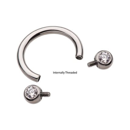Invictus Titanium Internally Threaded Forward Facing Bezel Set Round Gem Circular Barbell