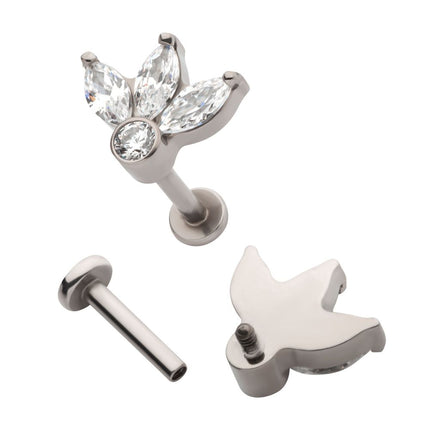 Invictus Titanium Internally Threaded Flat Base Labret with 3-Cluster Marquise CZ Fan Top