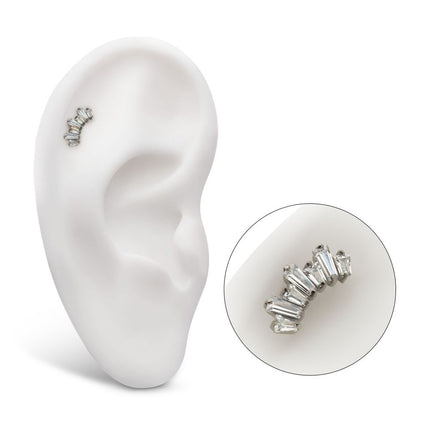 Invictus Titanium Internally Threaded Flat Base Labret with Prong Set Baguette CZ 7-Cluster Fan Shape Top