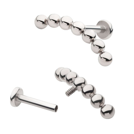 Invictus Titanium Internally Threaded Flat Base Labret with 7-Cluster Bead Top
