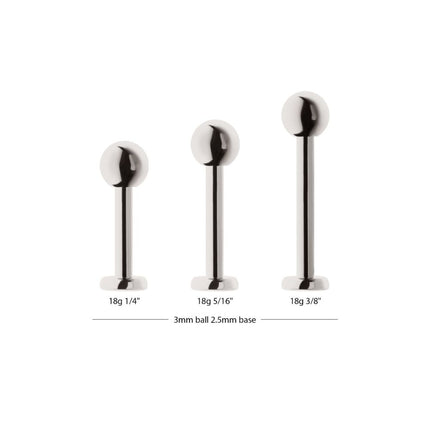 Invictus Titanium Internally Threaded Labret with 2.5mm Base and 3mm Ball