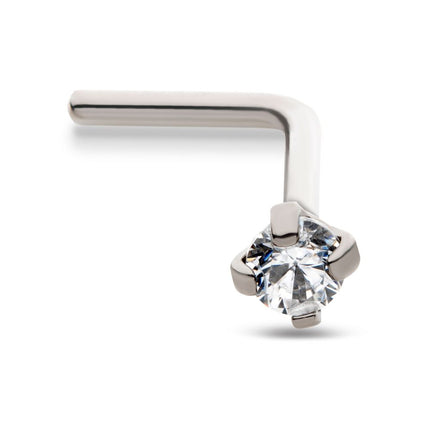Invictus Titanium 4-Prong Set CZ L-Shape Nose Pin