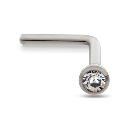Invictus Titanium Bezel Set Swarovski Crystal L-Shape Nose Pin