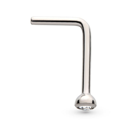 Invictus Titanium Bezel Set Swarovski Crystal L-Shape Nose Pin
