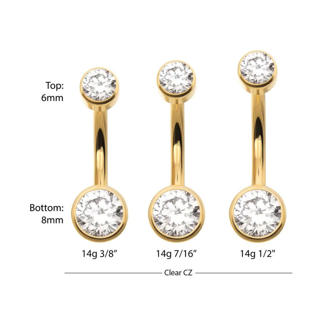 Invictus 24Kt Gold PVD Titanium Internally Threaded Double Bezel Round with Smooth Rounded Back & Fixed Bottom Navel