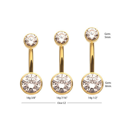 Invictus 24Kt Gold PVD Titanium Internally Threaded Double Bezel Round with Smooth Rounded Back & Fixed Bottom Navel