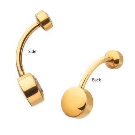 Invictus 24Kt Gold PVD Titanium Internally Threaded Double Bezel Round with Smooth Rounded Back & Fixed Bottom Navel