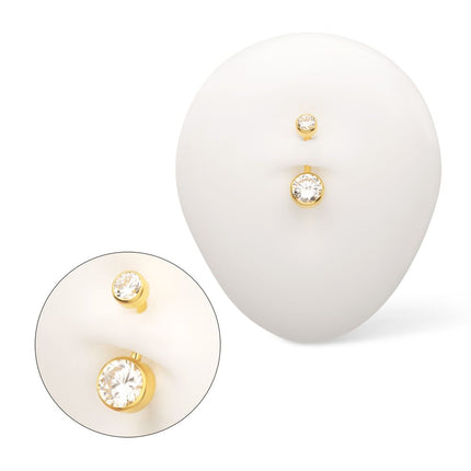 Invictus 24Kt Gold PVD Titanium Internally Threaded Double Bezel Round with Smooth Rounded Back & Fixed Bottom Navel