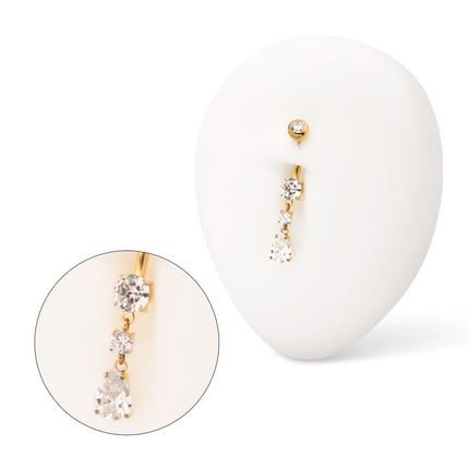 Invictus 24Kt Gold PVD Titanium Internally Threaded Double Dangle Prong Set Round and Teardrop Gem Navel