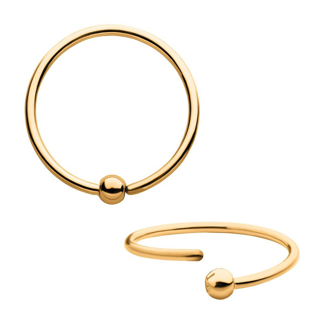 Invictus 24Kt Gold PVD Titanium Captive Bead Ring with Attached Ball