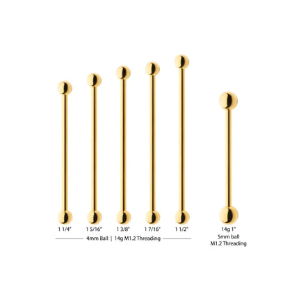 Invictus 24KT Gold PVD Titanium Internally Threaded Industrial Barbell