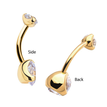 Invictus 24KT Gold PVD Titanium Internally Threaded Double Prong Set Clear CZ Fixed Bottom Navel