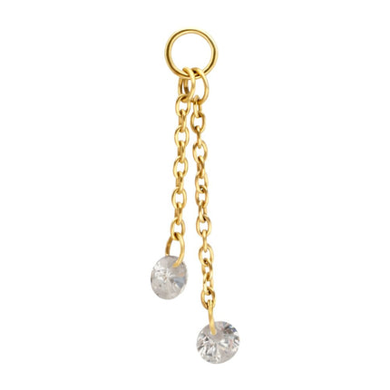 Invictus 24Kt Gold PVD Titanium Floating CZ Double Round Gem Chain Dangle