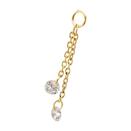 Invictus 24Kt Gold PVD Titanium Floating CZ Double Round Gem Chain Dangle