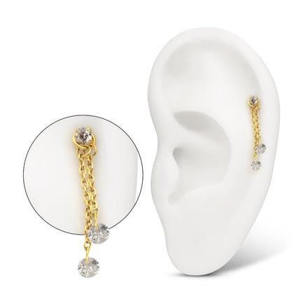 Invictus 24Kt Gold PVD Titanium Floating CZ Double Round Gem Chain Dangle