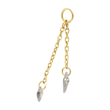 Invictus 24Kt Gold PVD Titanium Floating CZ Double Kite Shape Gem Chain Dangle