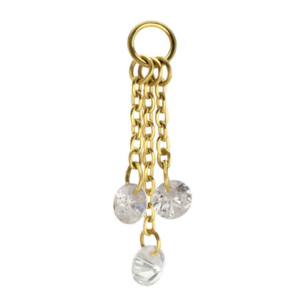 Invictus 24Kt Gold PVD Titanium Floating CZ Triple Round Gem Chain Dangle