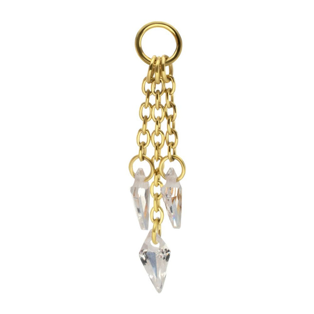Invictus 24Kt Gold PVD Titanium Floating CZ Triple Kite Shape Gem Chain Dangle