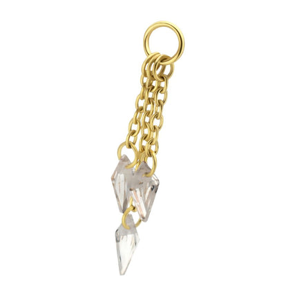 Invictus 24Kt Gold PVD Titanium Floating CZ Triple Kite Shape Gem Chain Dangle