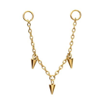 Invictus 24Kt Gold PVD Titanium Triple Spike Rolo Chain Dangle